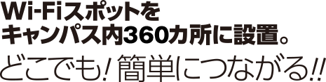 Wi-Fiスポットをキャンパス内360カ所に設置。どこでも!簡単につながる!!